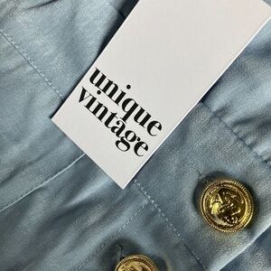 Unique Vintage Light Blue Jumpsuit with Gold Buttons